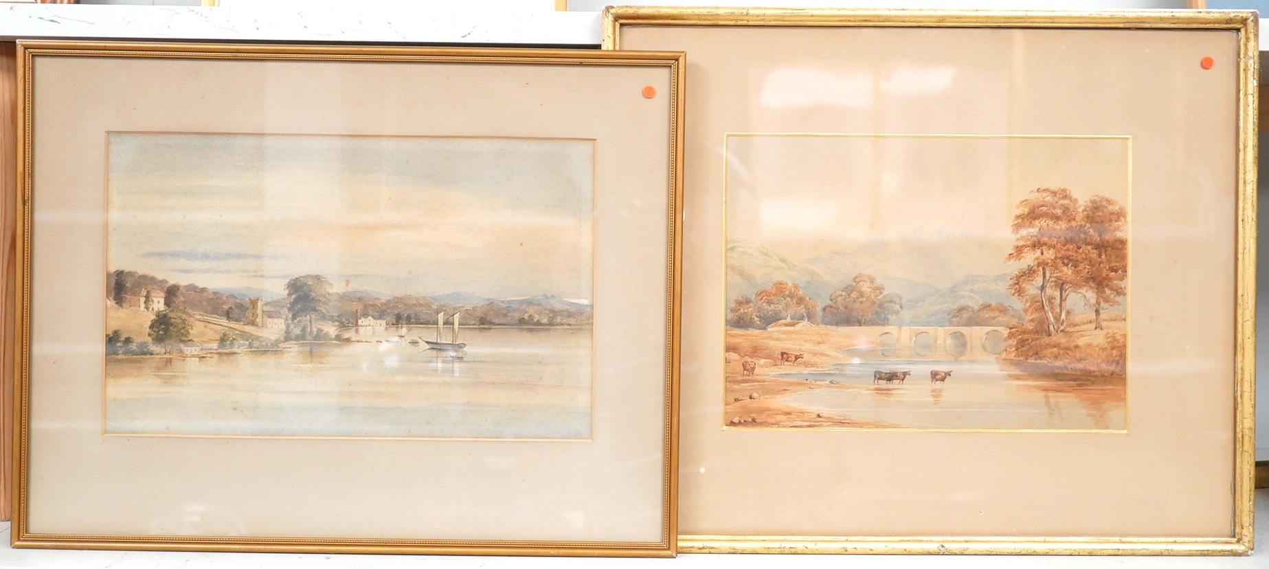 19th century School, ‘Windermere, Launceston, Tasmania’, watercolour together with another Continental watercolour, Bridge over water, largest 20 x 32cm